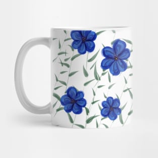 Blue Watercolor Flowers with Green Leaves Pattern Mug